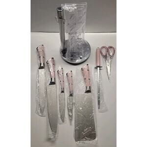 8 Pcs Kitchen Knives Set Pink Acrylic Stainless Steel Professional Chef's Knives